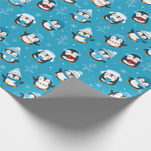 Leuke kerstwinterpinguïns cadeaupapier (Hoek)