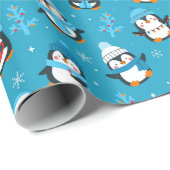 Leuke kerstwinterpinguïns cadeaupapier (Rol Hoek)