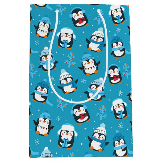 Leuke kerstwinterpinguïns medium cadeauzakje (Voorkant)