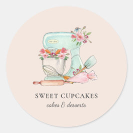 Leuke Keukenmixer met bloemen Bakkerij Ronde Sticker