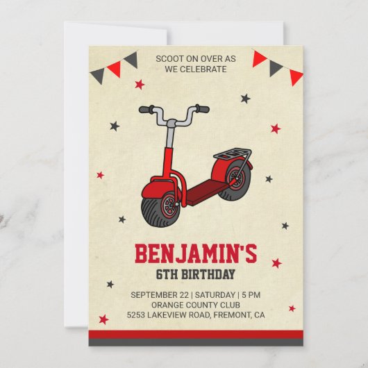 Leuke Kick Scooter Kids Verjaardagsfeestuitnodigin Kaart (Voorkant)