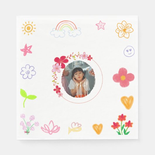 Leuke Kids Verjaardag servetten - Geel & Paarse (Voorkant)