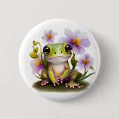 Leuke kikker in Flowers, rugzak, petten pin Ronde Button 5,7 Cm (Voorkant)