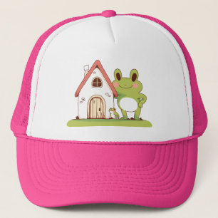 Leuke kikker met klein huis pet