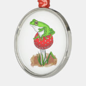 Leuke Kikker op een Paddestoel Kerstmis Metalen Ornament (Links)