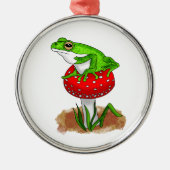 Leuke Kikker op een Paddestoel Kerstmis Metalen Ornament (Voorkant)