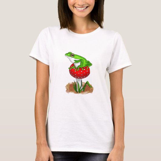 Leuke Kikker op een Paddestoel Whimsical Art T-shirt (Voorkant)