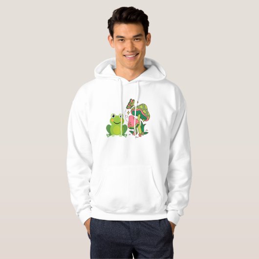 Leuke kikker, paddenstoelen en vlinder hoodie (Voorkant volledig)