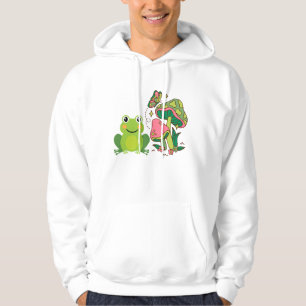 Leuke kikker, paddenstoelen en vlinder hoodie