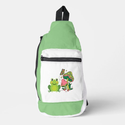 Leuke kikker, paddenstoelen en vlinder sling bag (Voorkant)