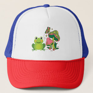 Leuke kikker, paddenstoelen en vlinder trucker pet
