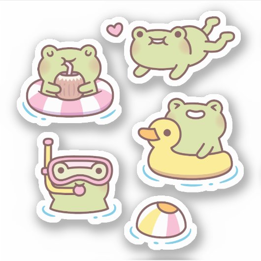 Leuke Kikkers Genieten Zomer Sticker Set (Voorkant)