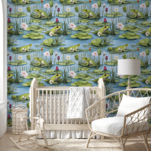 Leuke kikkers in Water Lily Vijver Peel en Stick Behang