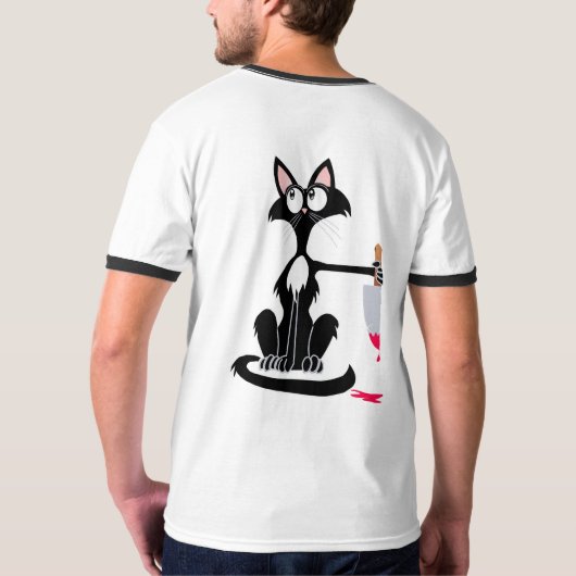 Leuke killer cat met een bloederig mes Koffie Mok T-shirt (Achterkant volledig)