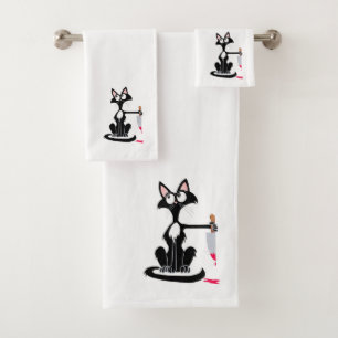 Leuke killer kat met een bloederig mes bad handdoek