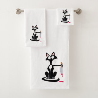 Leuke killer kat met een bloederig mes bad handdoek