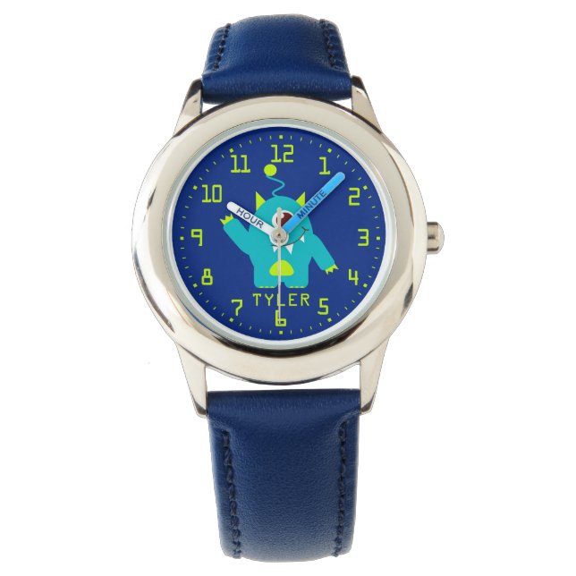 Leuke kinder alien blauw aqua toevoegen jouw naam  horloge (Voorkant)