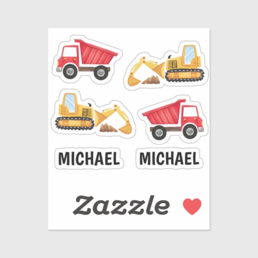 Leuke Kinder Bouwvoertuigen Gepersonaliseerde Naam Sticker (Vel)