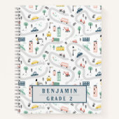 Leuke Kinder Cartoon Wegen Auto's Hand getrokken P Notitieboek (Voorkant)