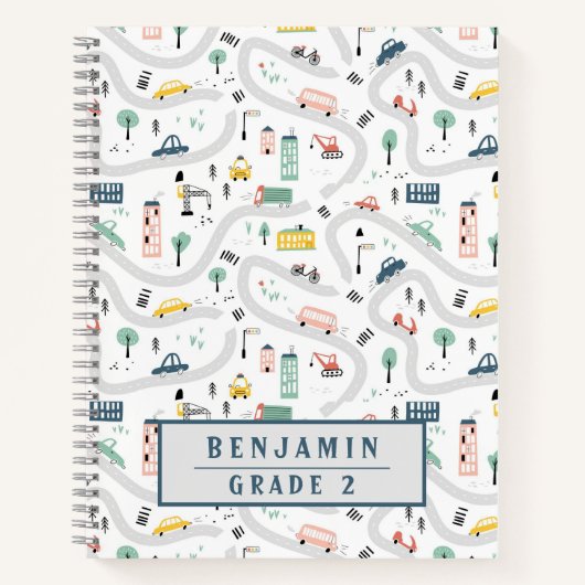 Leuke Kinder Cartoon Wegen Auto's Hand getrokken P Notitieboek (Voorkant)