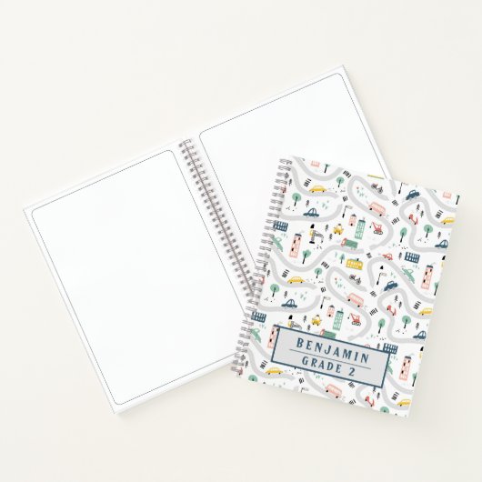 Leuke Kinder Cartoon Wegen Auto's Hand getrokken P Notitieboek (Binnen)