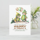 Leuke Kinder Dinosaurus Verjaardag Groen & Bruin Kaart (Staand voorkant)