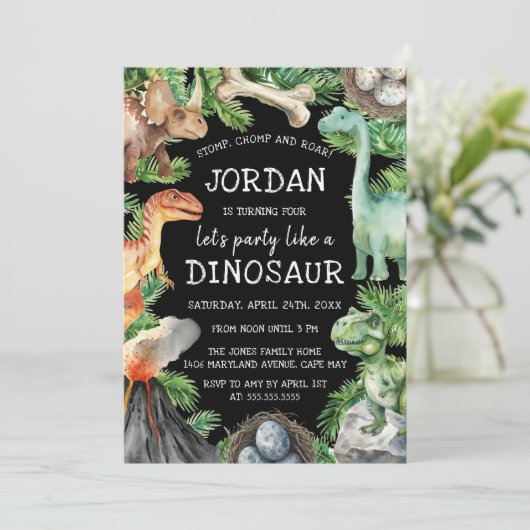 Leuke Kinder dinosaurus verjaardag Kaart (Staand voorkant)