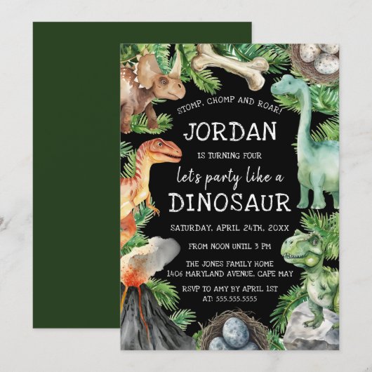 Leuke Kinder dinosaurus verjaardag Kaart (Voorkant / Achterkant)