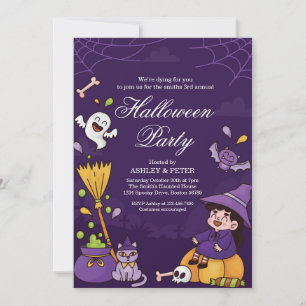 Leuke kinder Halloween-feest uitnodiging Geest Pom
