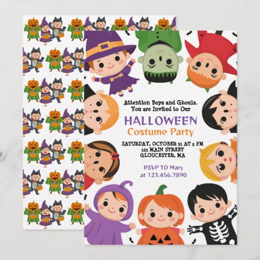 Leuke Kinder Halloween Kostuum Feest Uitnodiging (Voorkant / Achterkant)