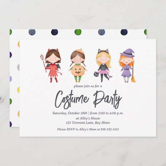 Leuke Kinder Halloween Kostuum Feest Uitnodiging (Voorkant / Achterkant)