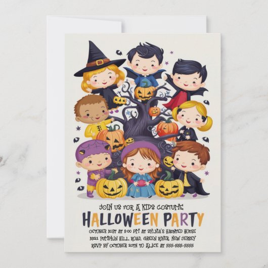 Leuke Kinder Halloween Kostuum Feest Uitnodiging (Voorkant)