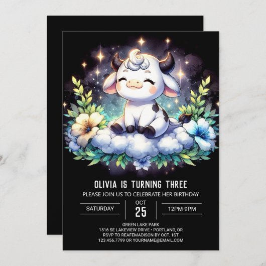 Leuke Kinder Koe verjaardag Kaart (Voorkant / Achterkant)