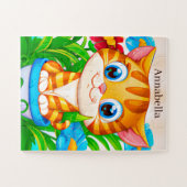 Leuke kinder meisjes kattenliefhebbers Voeg naam t Legpuzzel (Horizontaal)