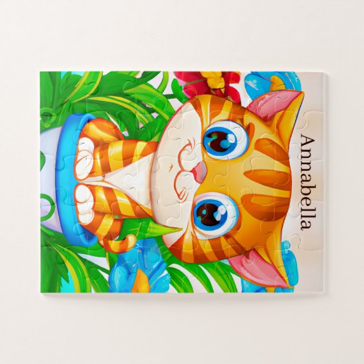 Leuke kinder meisjes kattenliefhebbers Voeg naam t Legpuzzel (Horizontaal)