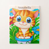 Leuke kinder meisjes kattenliefhebbers Voeg naam t Legpuzzel (Verticaal)