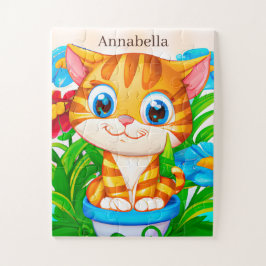 Leuke kinder meisjes kattenliefhebbers Voeg naam t Legpuzzel