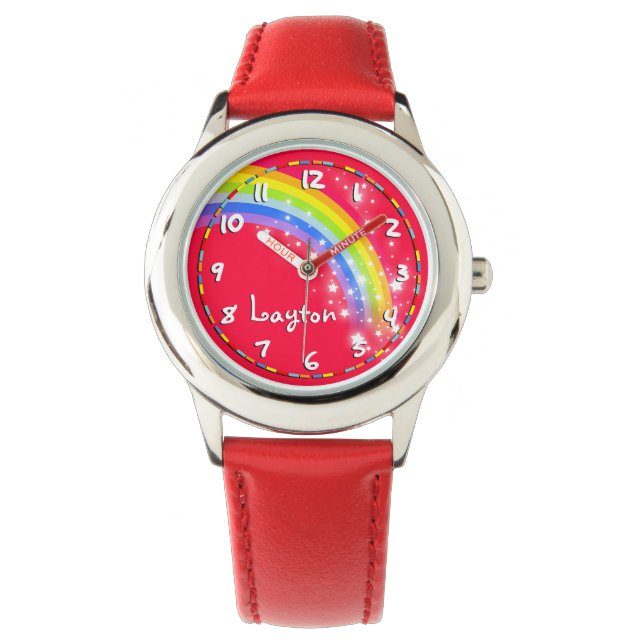 Leuke kinder regenboog rode naam polshorloge horloge (Voorkant)