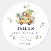 Leuke Kinder Safari Oerwoud Verjaardag Dank u Ronde Sticker (Voorkant)