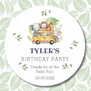 Leuke Kinder Safari Oerwoud Verjaardag Dank u Ronde Sticker