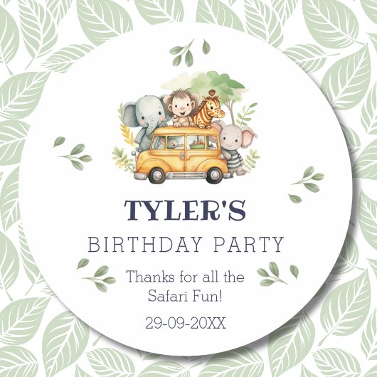 Leuke Kinder Safari Oerwoud Verjaardag Dank u Ronde Sticker