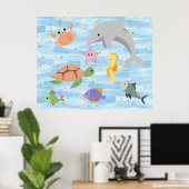 Leuke kinder schattige zee dieren dolfijn schildpa poster (Thuiskantoor)
