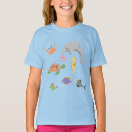 Leuke kinder schattige zee dieren dolfijn schildpa t-shirt