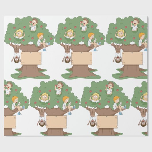 Leuke Kinder spelen in Apple Tree Cadeaupapier (Vlak)