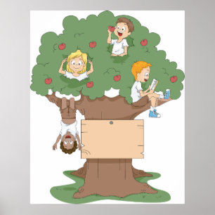 Leuke Kinder spelen in Apple Tree Poster