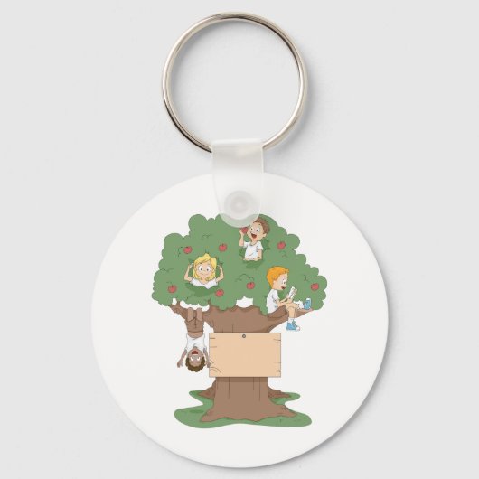 Leuke Kinder spelen in Apple Tree Sleutelhanger (Achterkant)