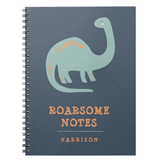 Leuke Kinderen Dinosaurus Blauw & Oranje Persoonli Notitieboek (Voorkant)