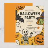 Leuke Kinderen Halloween Feest Kaart (Voorkant / Achterkant)