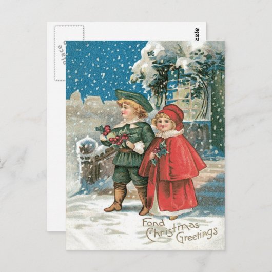 Leuke Kinderen Holly Cottage Sneeuw Briefkaart (Voorkant / Achterkant)