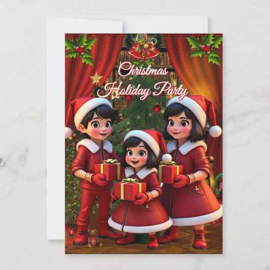 Leuke Kinderen Kerstvakantie Rood Groen Geschenken Kaart (Voorkant)